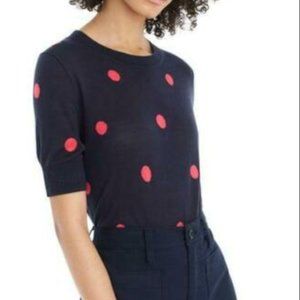 NWT $79.50 J. Crew Navy Sweater with Pink Polka Dots in size XXS!